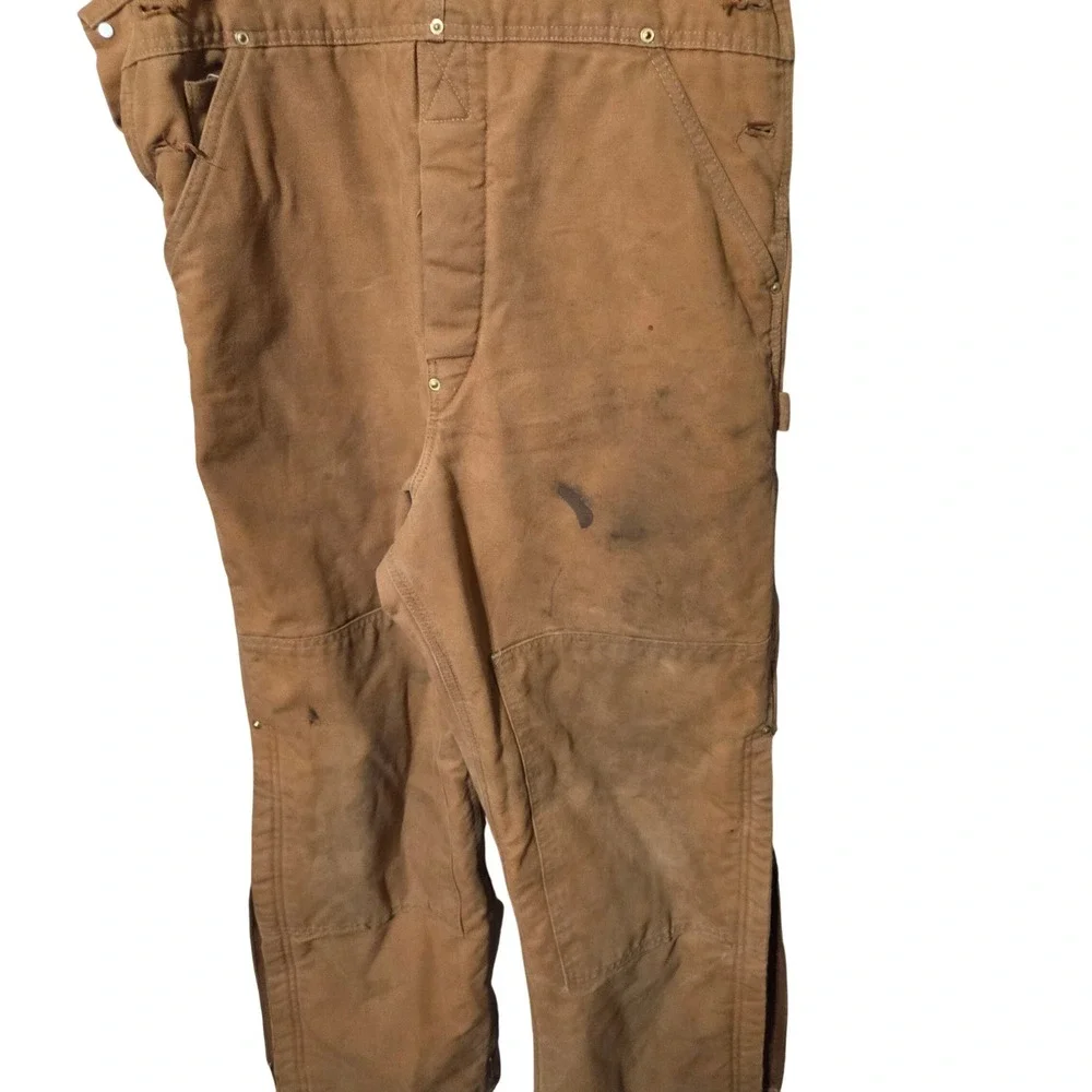 Carhartt Mens Brown Duck Canvas Double Knee Bib Overalls Grunge Distressed 38x30